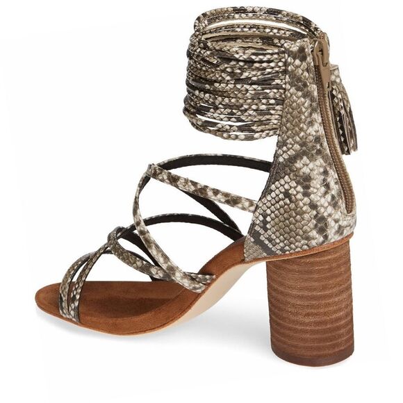 NEW Jeffrey Campbell Tan Python Despina Chunky Heeled Tassel Sandals Size 8.5 - Picture 4 of 6